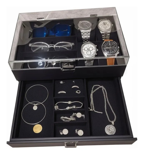 Caja Organizadora Relojes Lentes Anillos Pulseras Importado Negro - Imagen 3