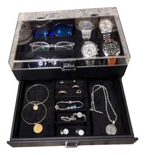 Caja Organizadora Relojes Lentes Anillos Pulseras Importado Negro - Imagen 4