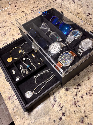 Caja Organizadora Relojes Lentes Anillos Pulseras Importado Negro - Imagen 6
