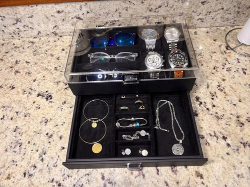 Caja Organizadora Relojes Lentes Anillos Pulseras Importado Negro - Imagen 7