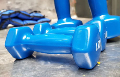 Mancuernas 1kg Revestidas En Goma Azul - Imagen 3