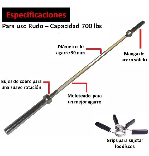 Barra Olímpica 1.50mts Profesional Pesas Plateado - Imagen 4
