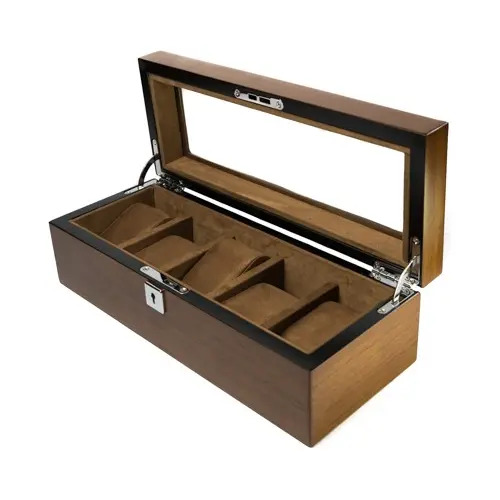 Caja Organizador 5 Relojes Crudo C/llave Marrón Acero Chocolate - Imagen 4