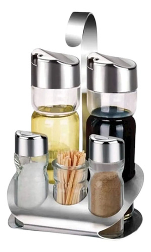 Set De 5 Especieros Vidrio Y Acero Inoxidable Con Soporte Agua - Imagen 3