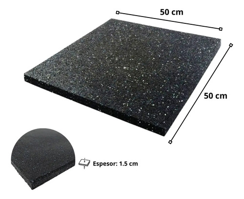 Piso De Goma Caucho Para Gym 50x50 Cm X 1,5mm Crossfit Negro Black & White - Imagen 5